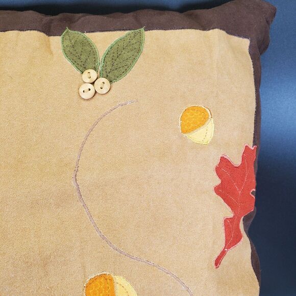 Vintage Autumn Pumpkin Pillow 17x17 Fall Leaves Harvest Decor - Picture 6 of 6